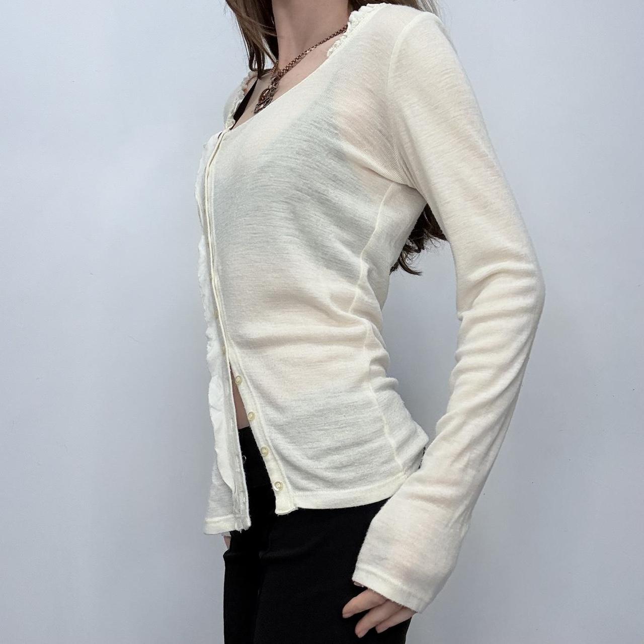 Cream Asymmetrical button-up sheer top