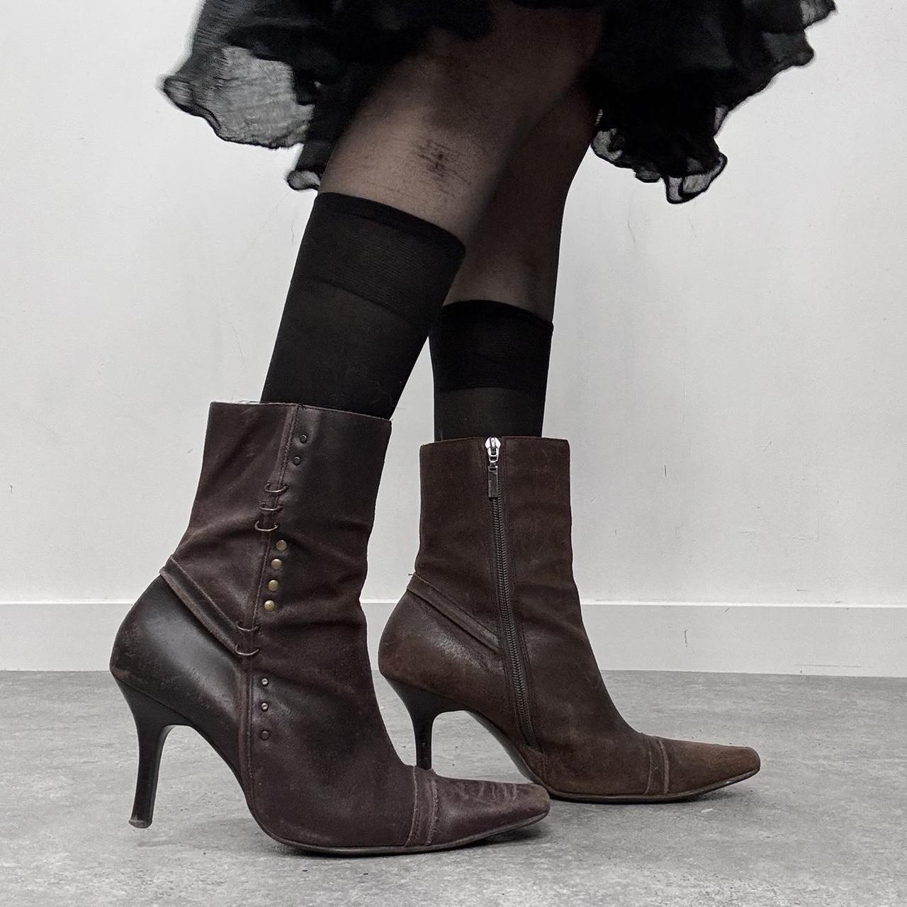 Brown leather studded boots