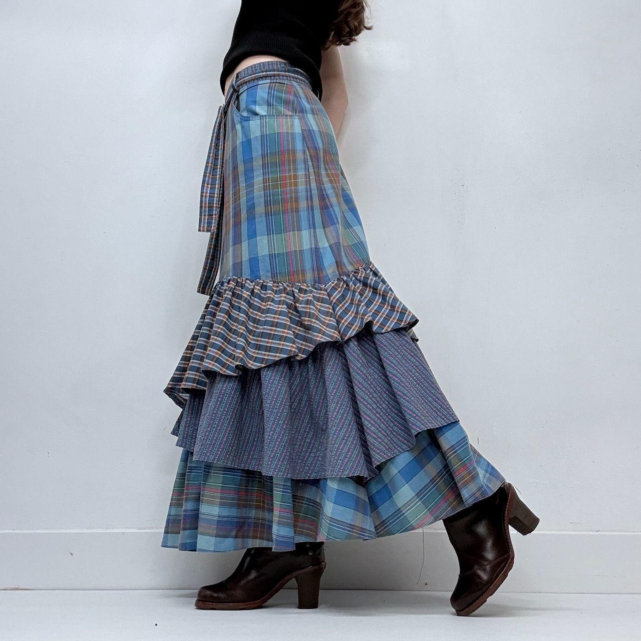 Tartan ruffle layered maxi skirt