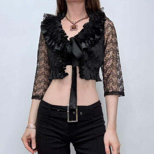 Black lace crinkle gothic cardi top