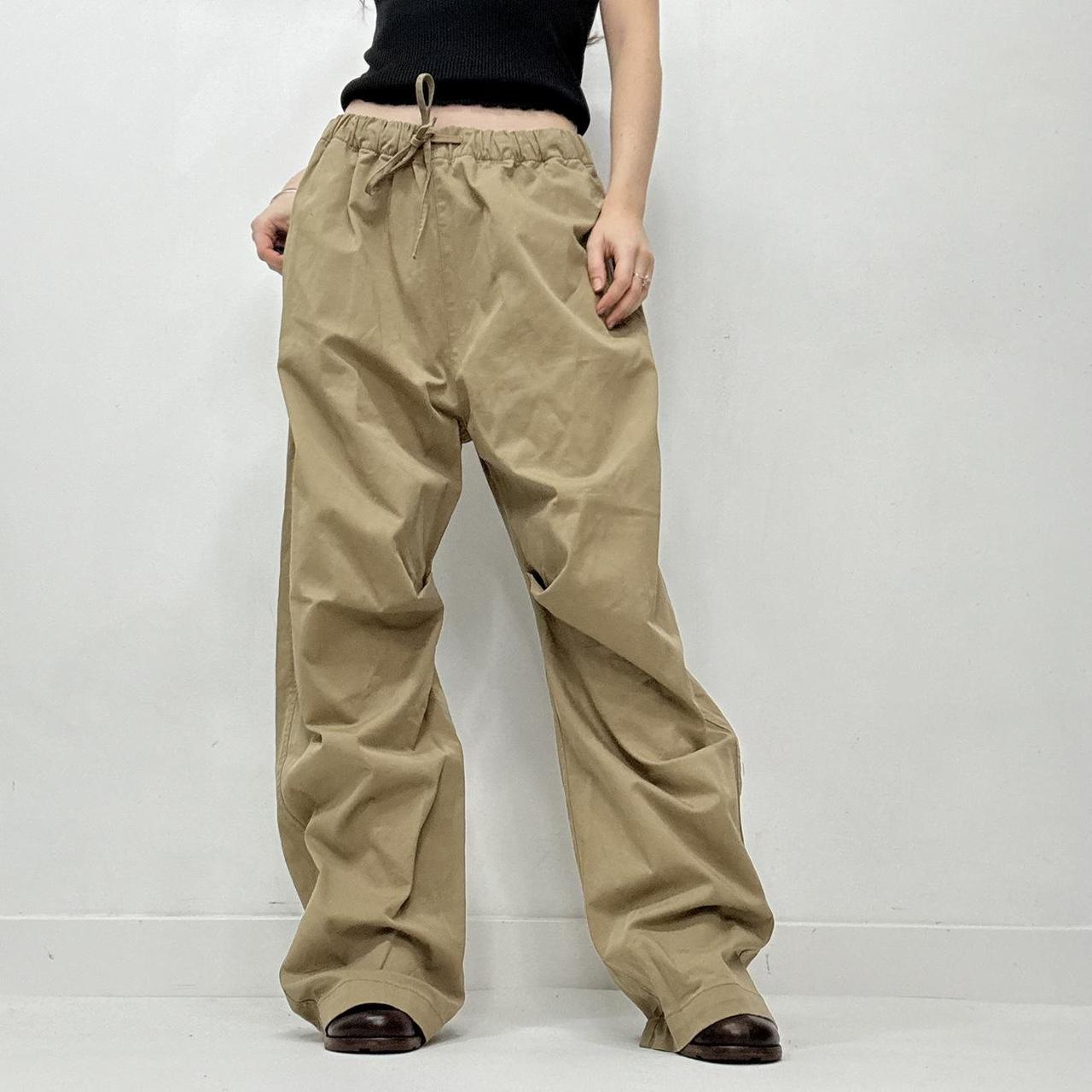 Oversized baggy drawstring khaki brown trousers