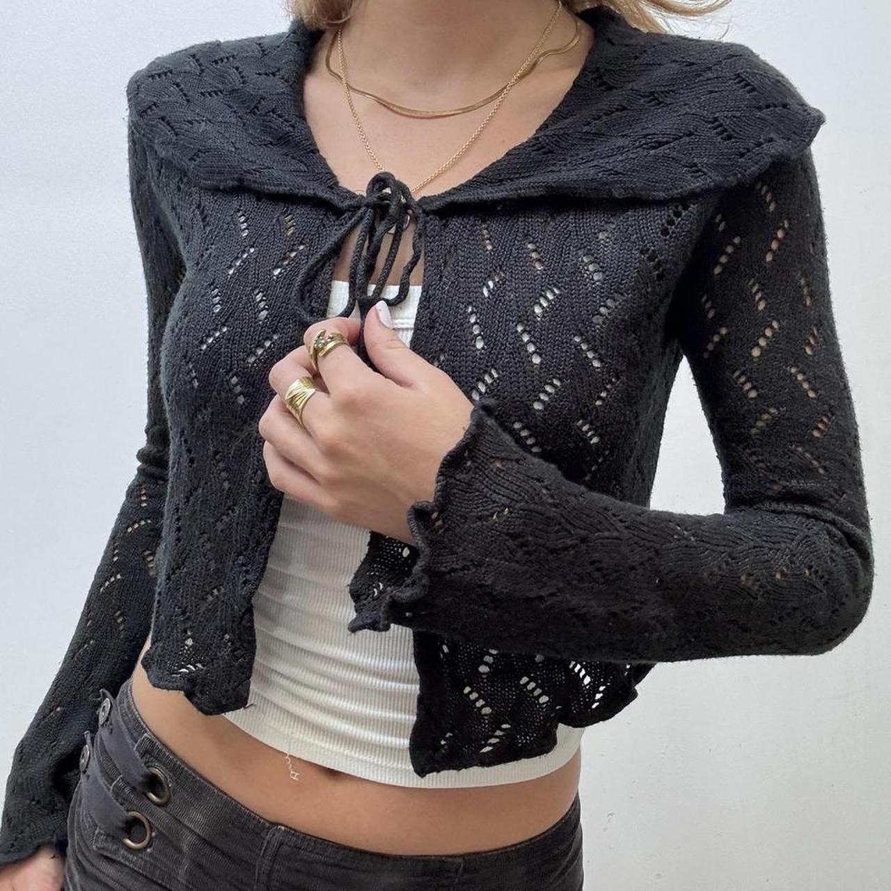 Black pointelle knit cardigan