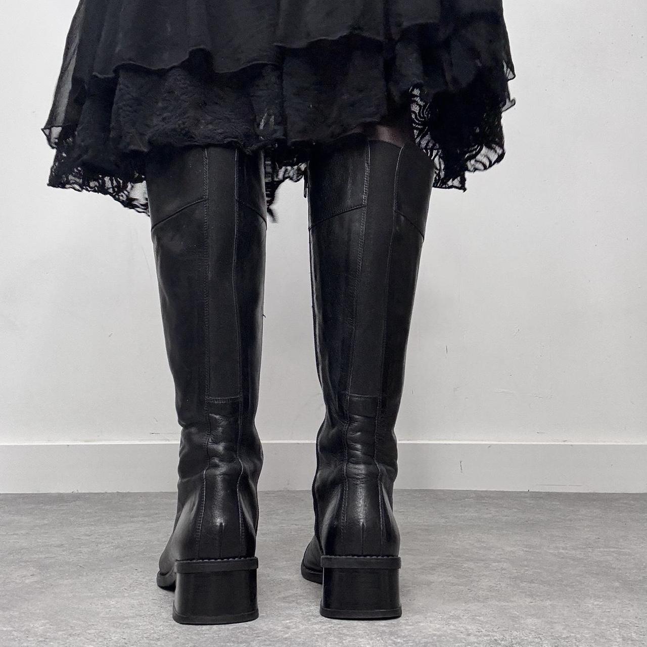 Black leather square toe boots