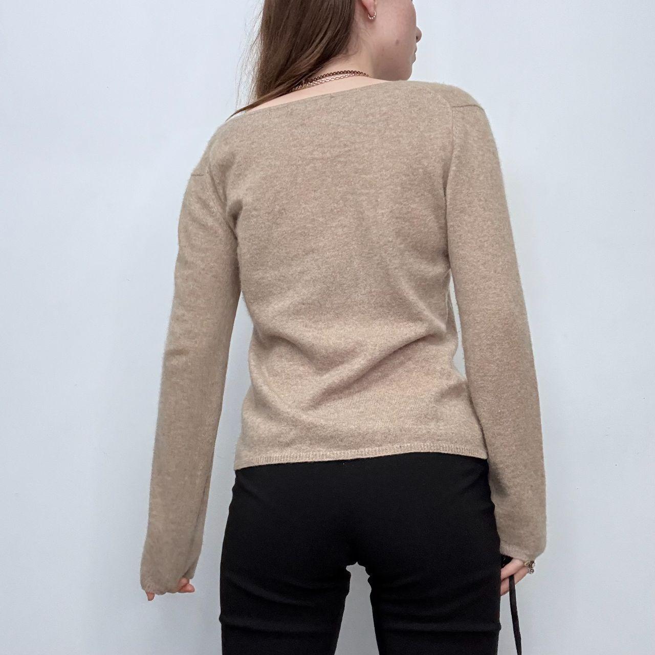 Tan cashmere wide neck jumper