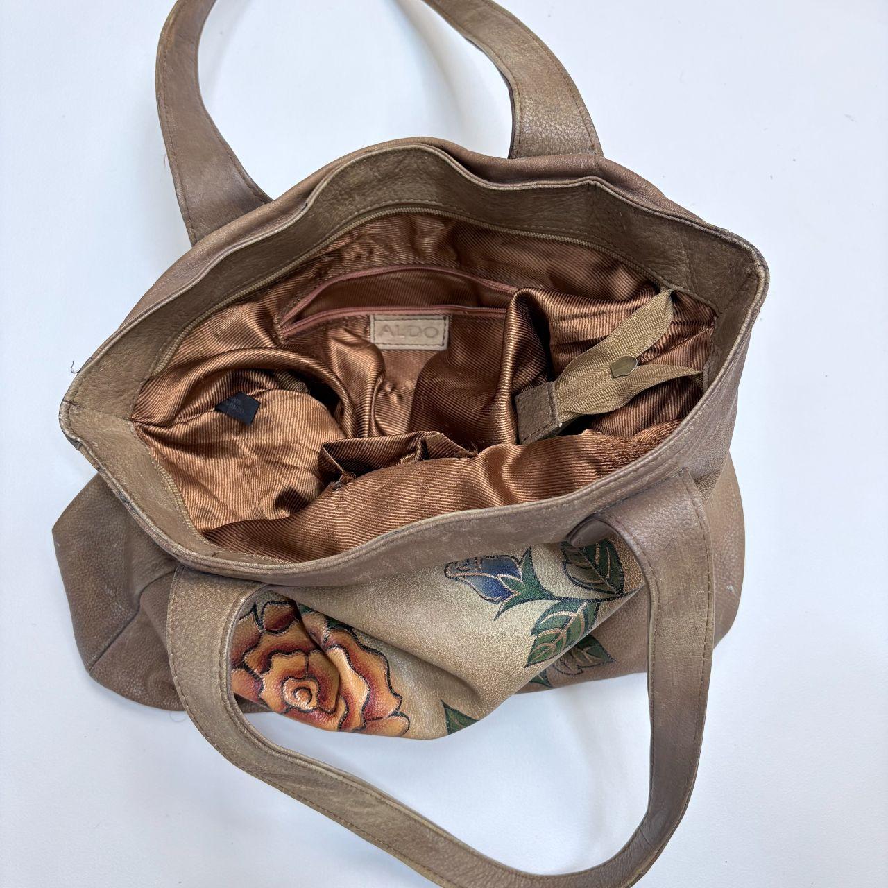 Distressed faux leather floral hand painted bag