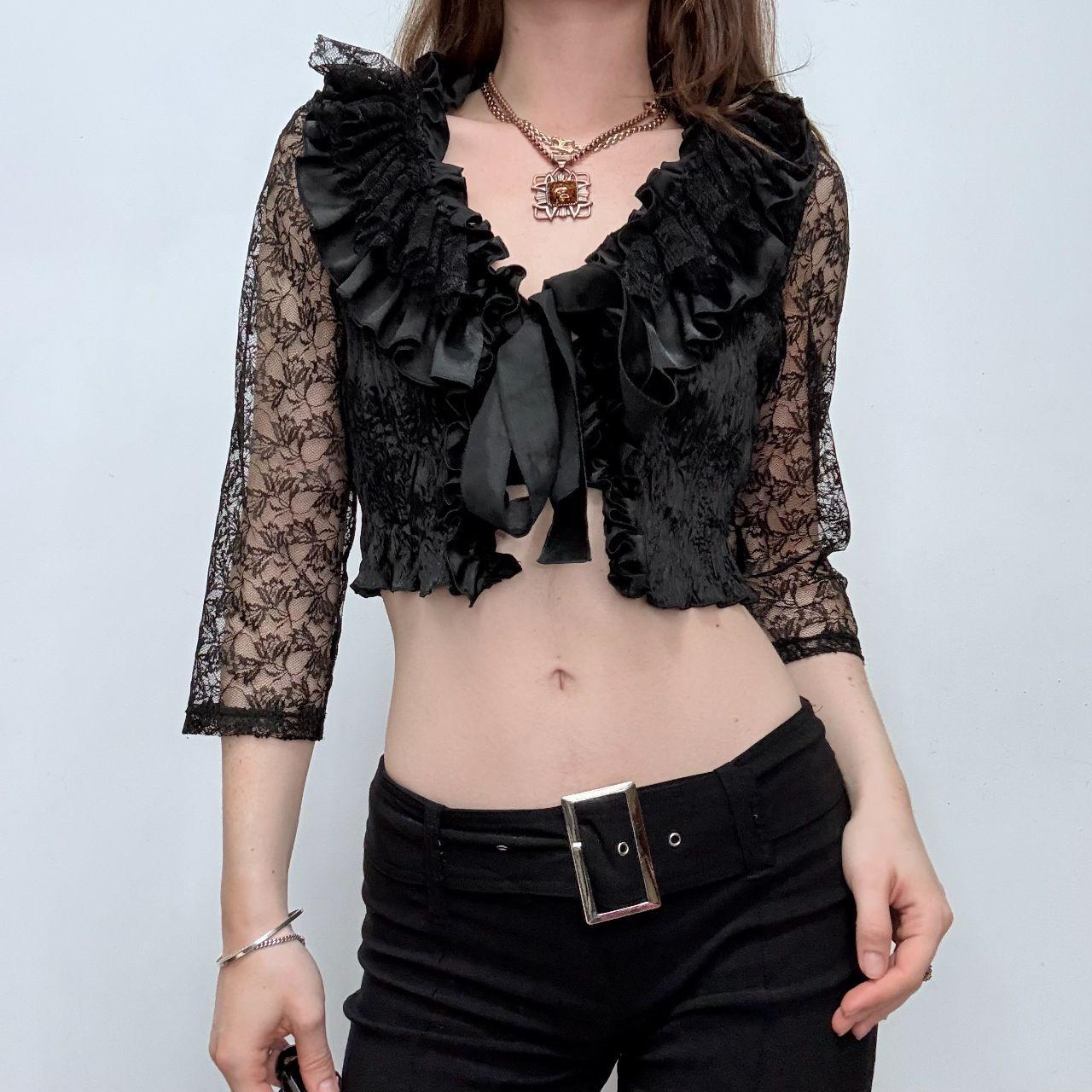 Black lace crinkle gothic cardi top