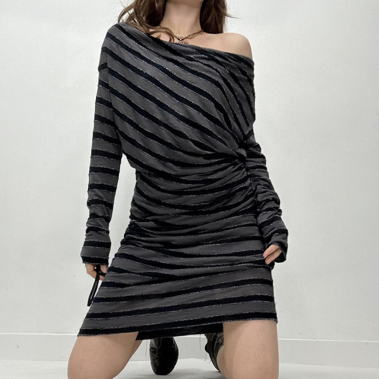 Slouchy striped off the shoulder midi dress