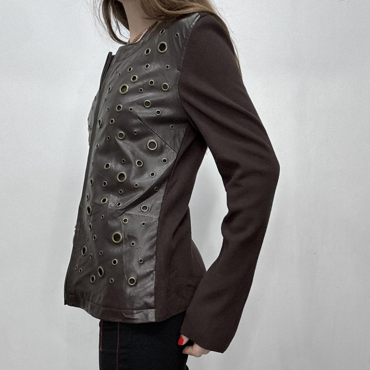Brown studded eyelet leather jacket