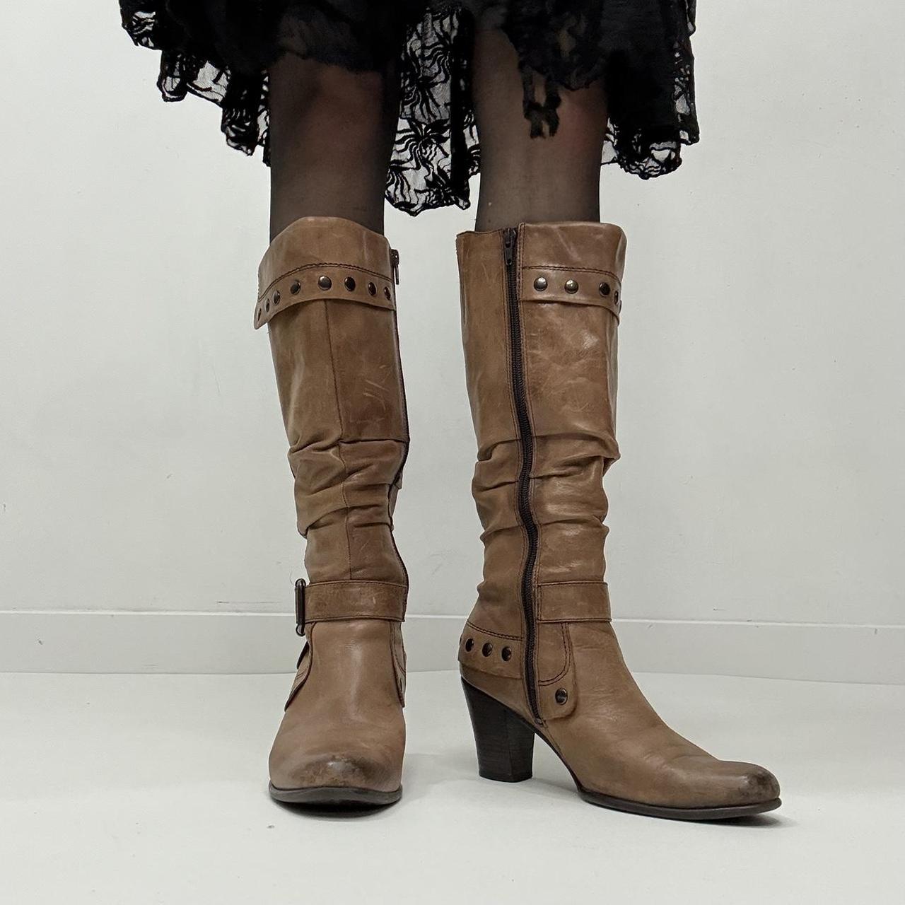 Tan leather studded boots