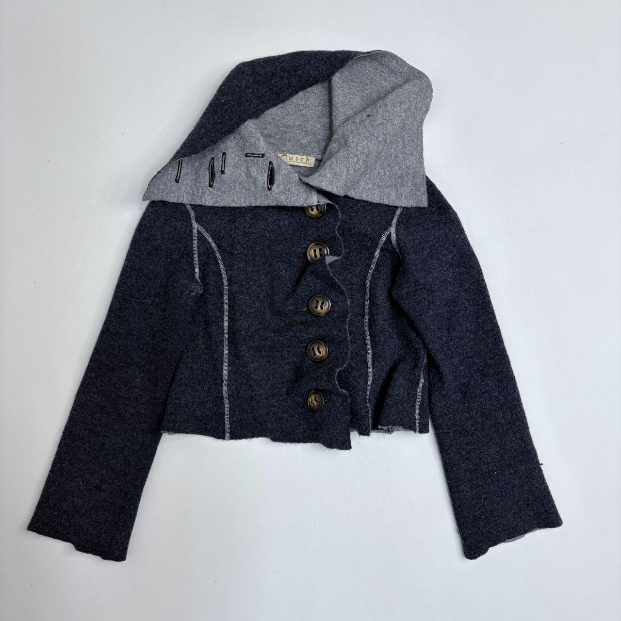 Navy asymmetric button flare jacket
