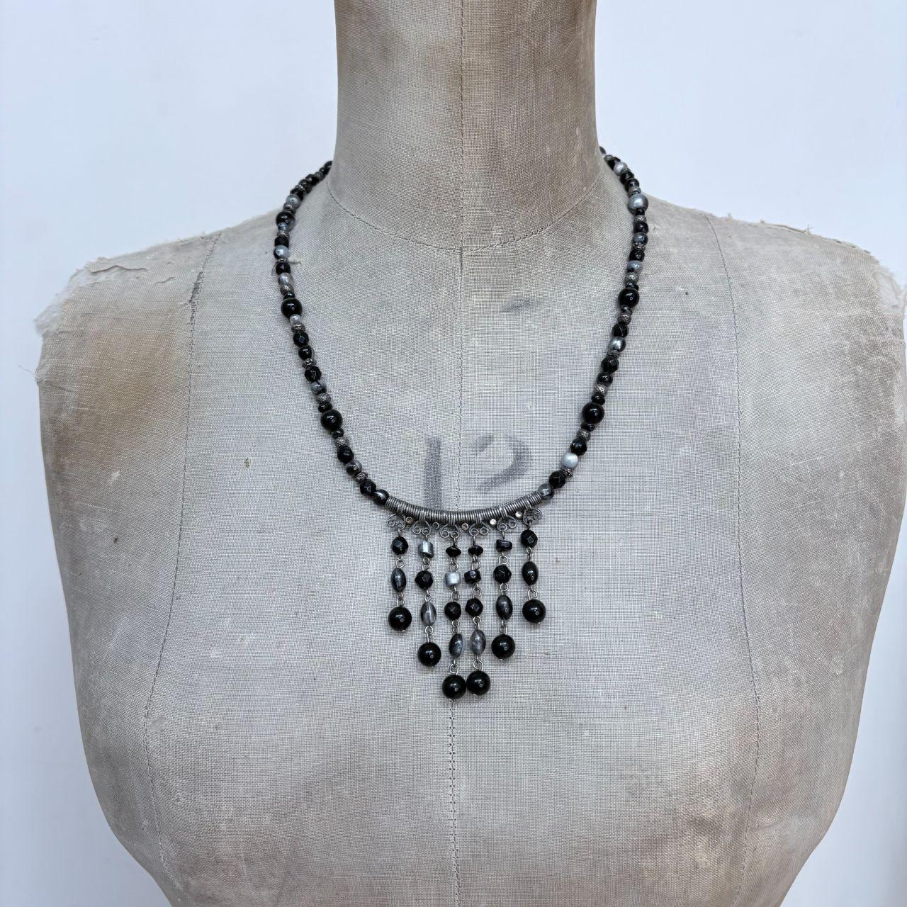 Black beaded boho grunge necklace