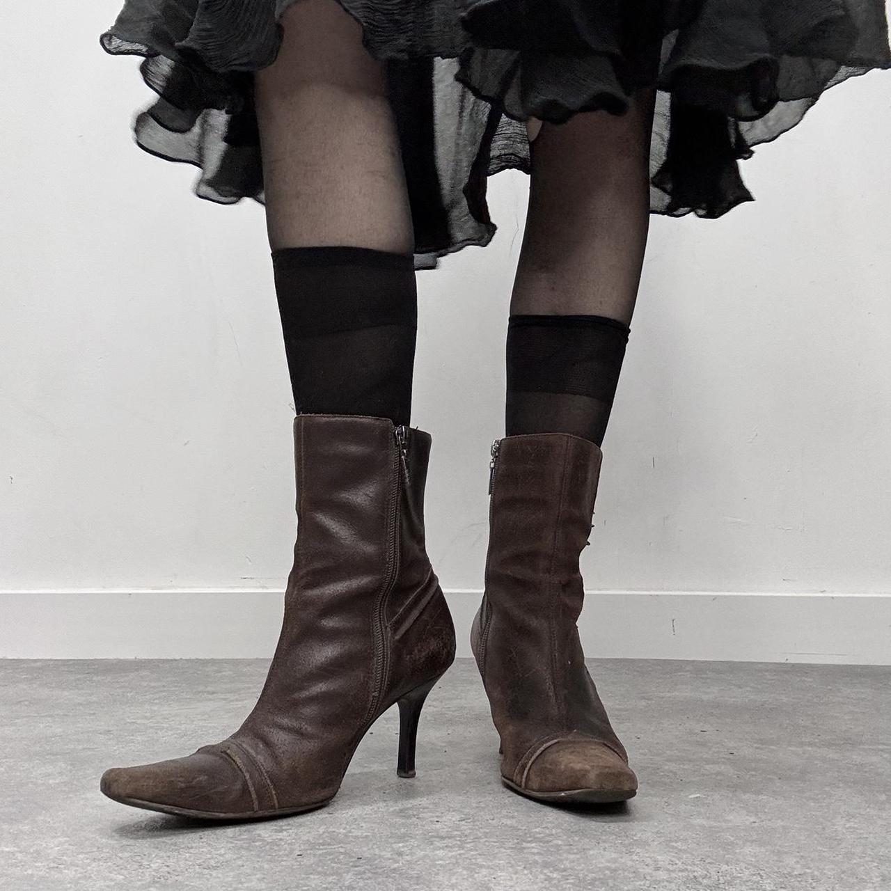 Brown leather studded boots