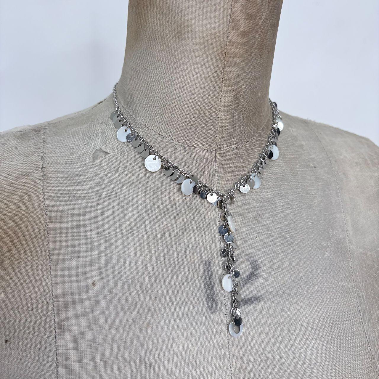 Silver coin draped chain necklace