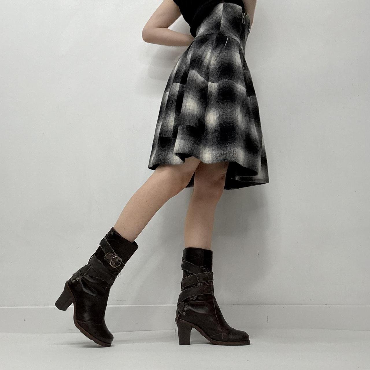 Black checked puff structured skirt