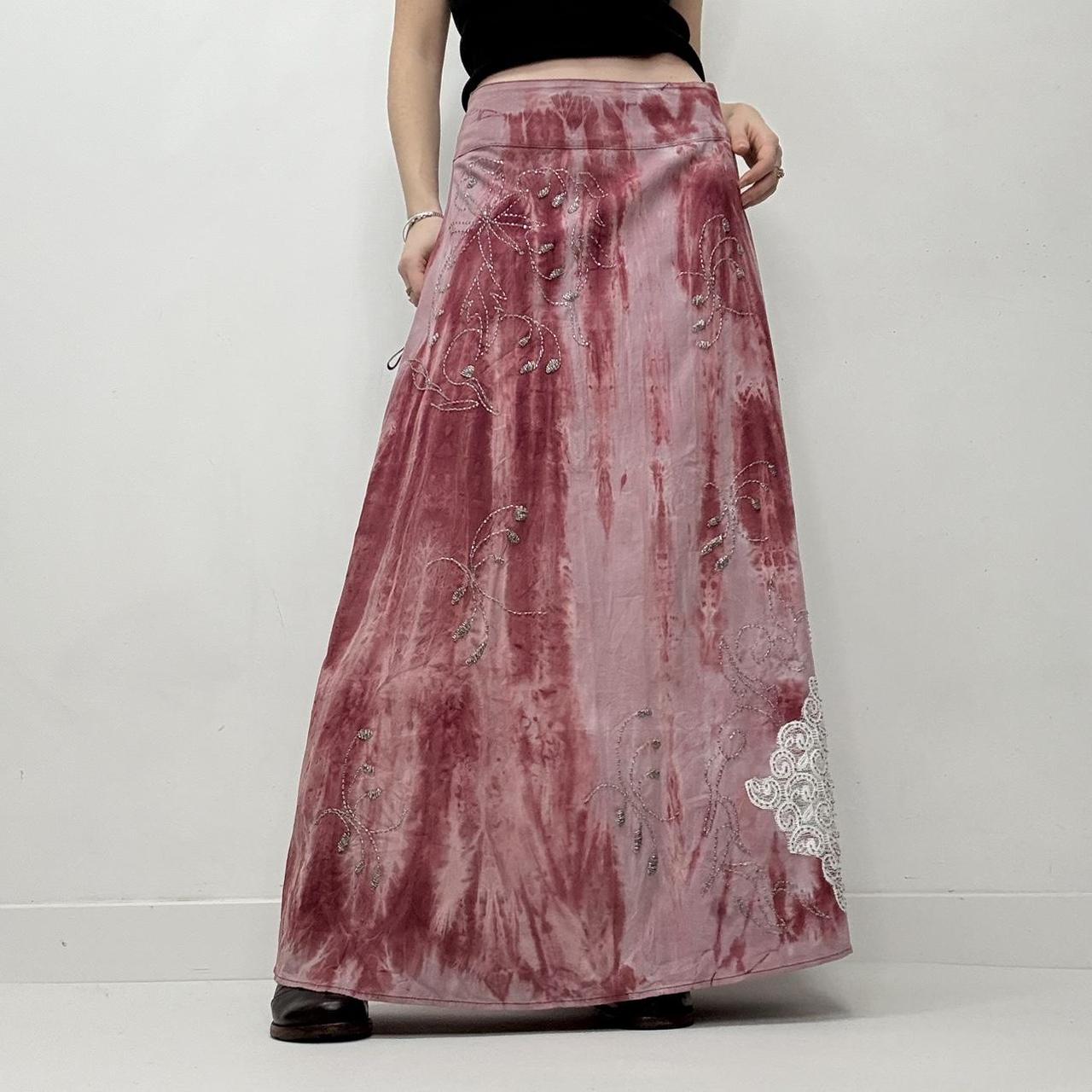 Pink distressed boho maxi skirt