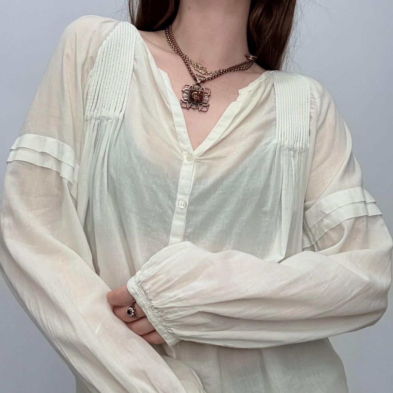 Cream pleated flared boho shirt