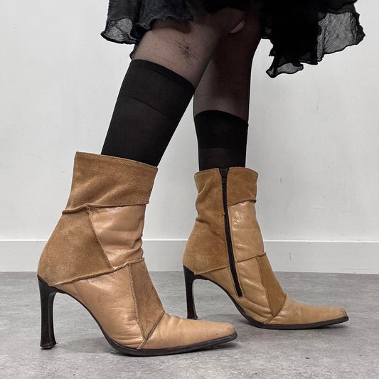 Tan leather pointed suede boots