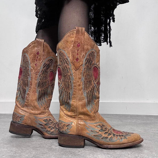 Tan leather cowboy boots