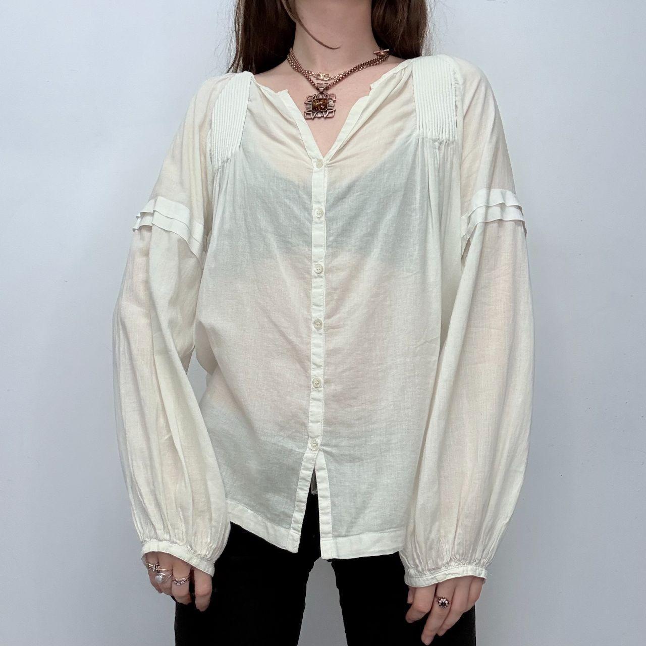 Cream pleated flared boho shirt