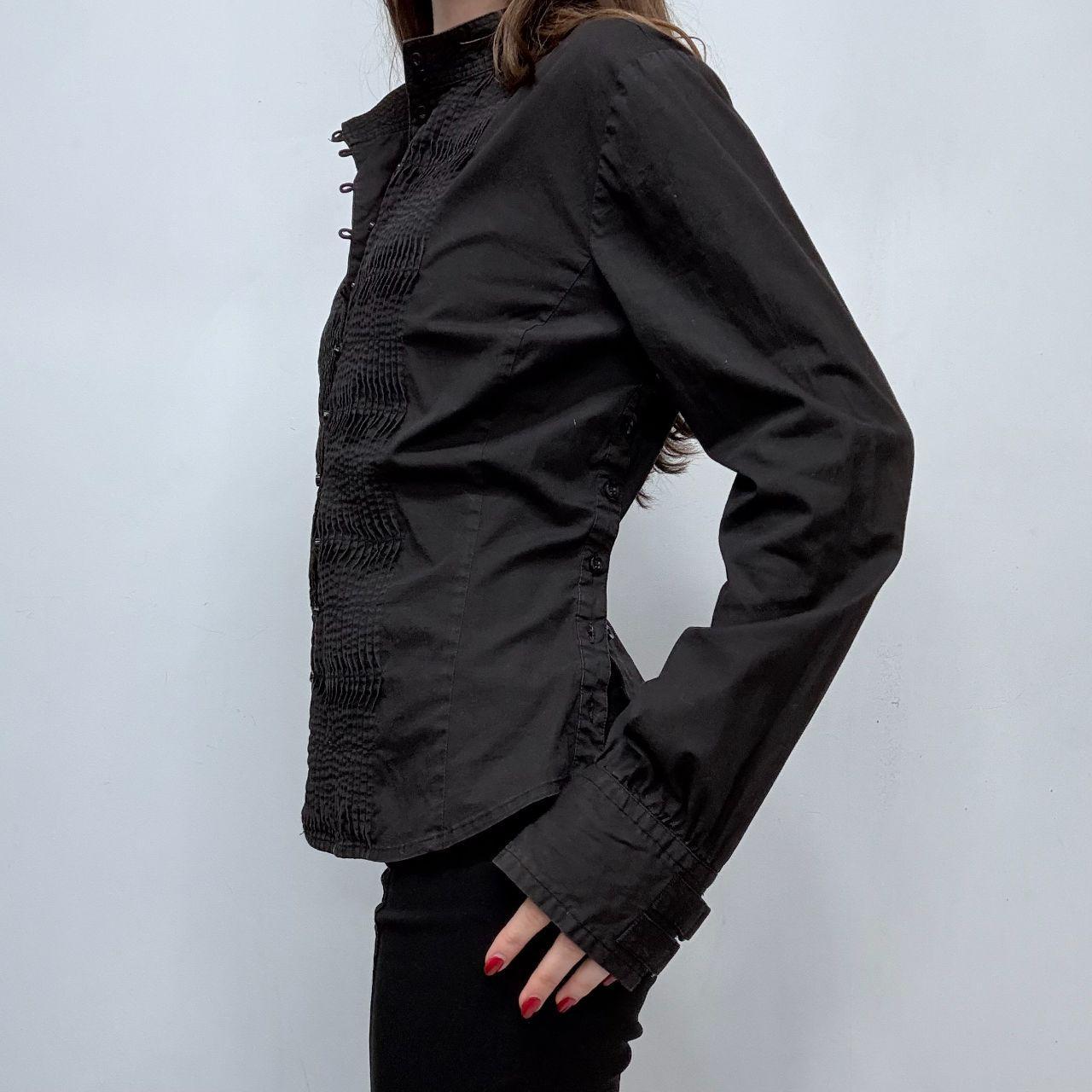 Black gathered front pleated shirt