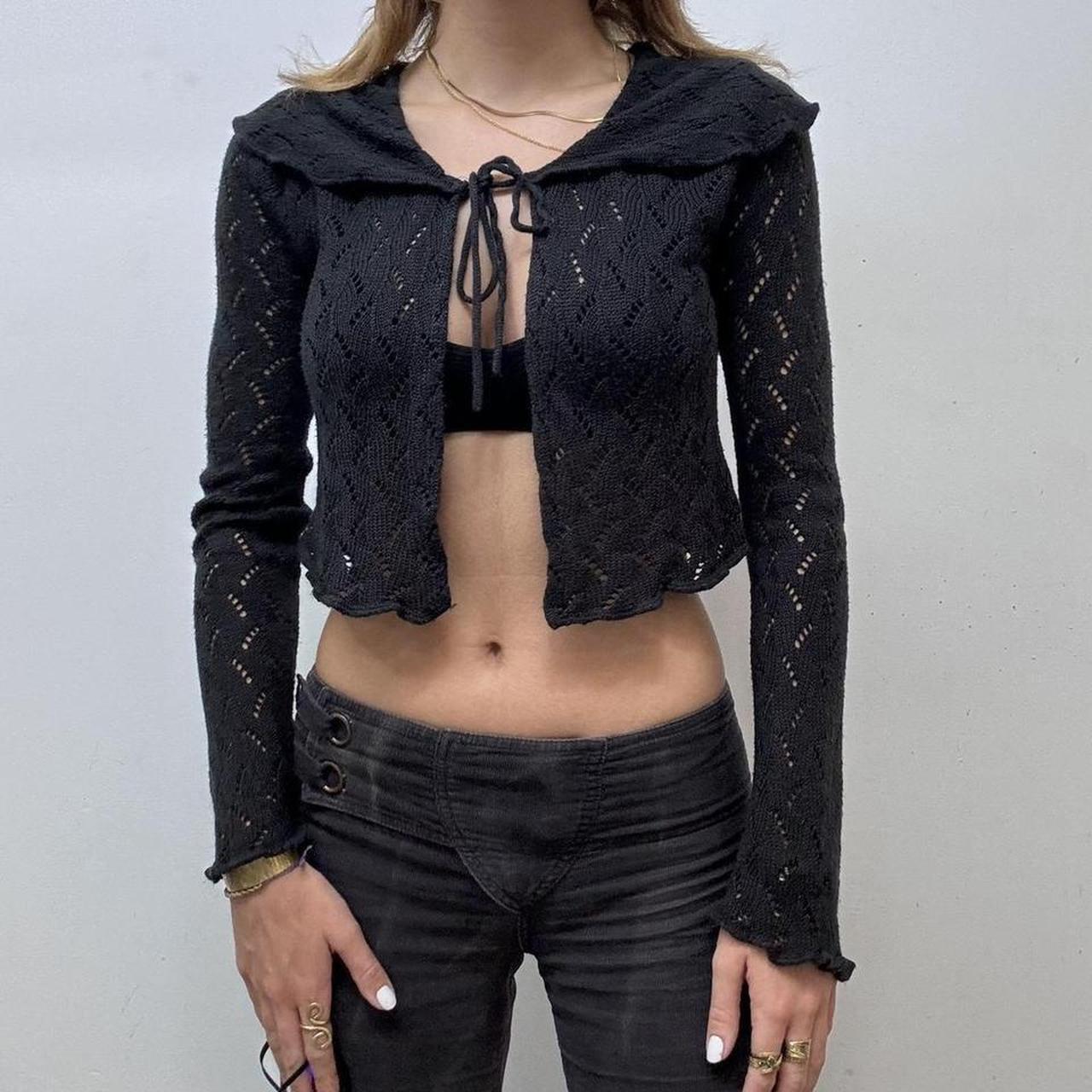 Black pointelle knit cardigan