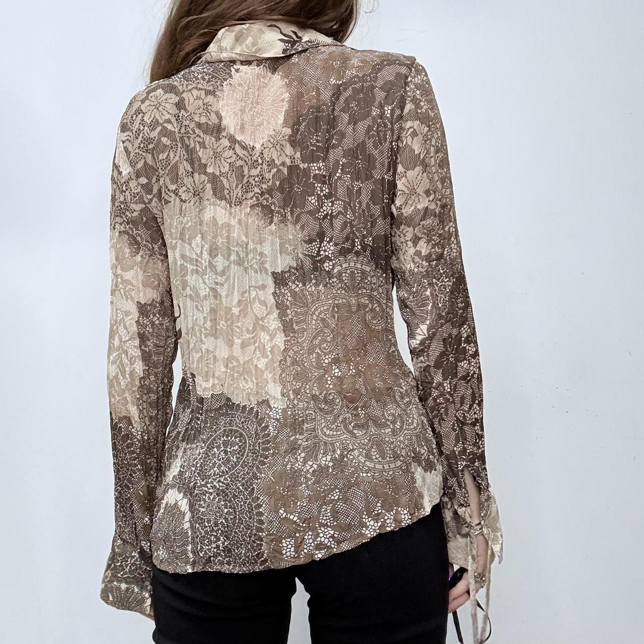 Sheer brown lace up corset paisley shirt