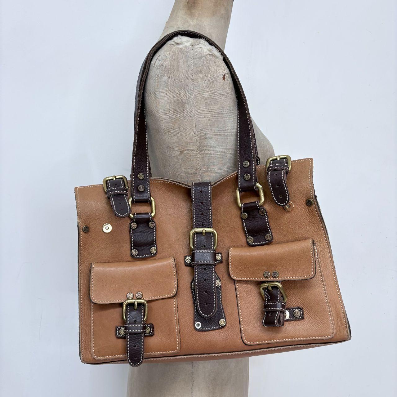 Tan leather boxy city bag