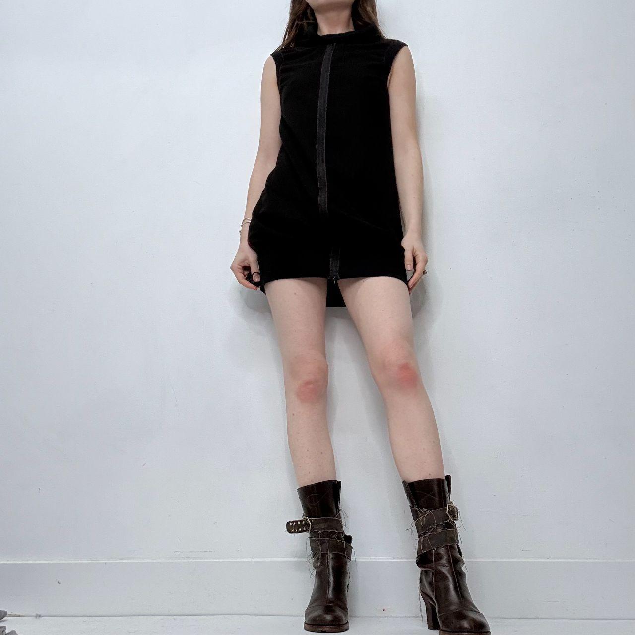 Black pinstripe mini puff dress