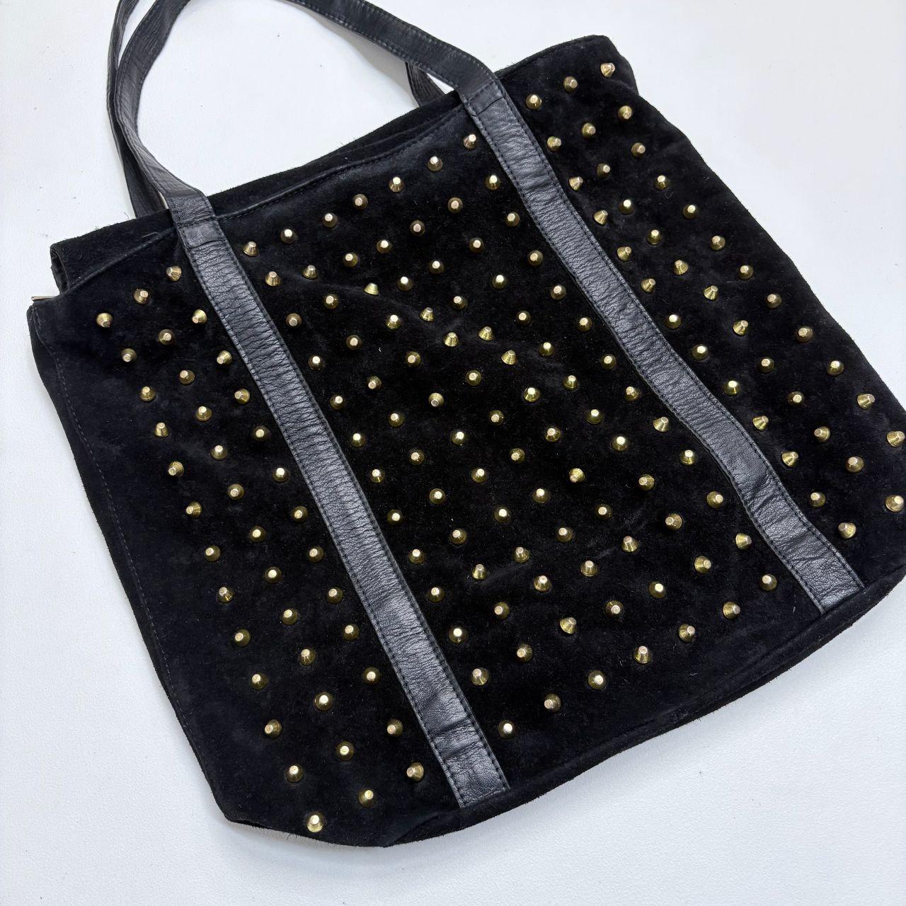 Black suede studded hardware bag