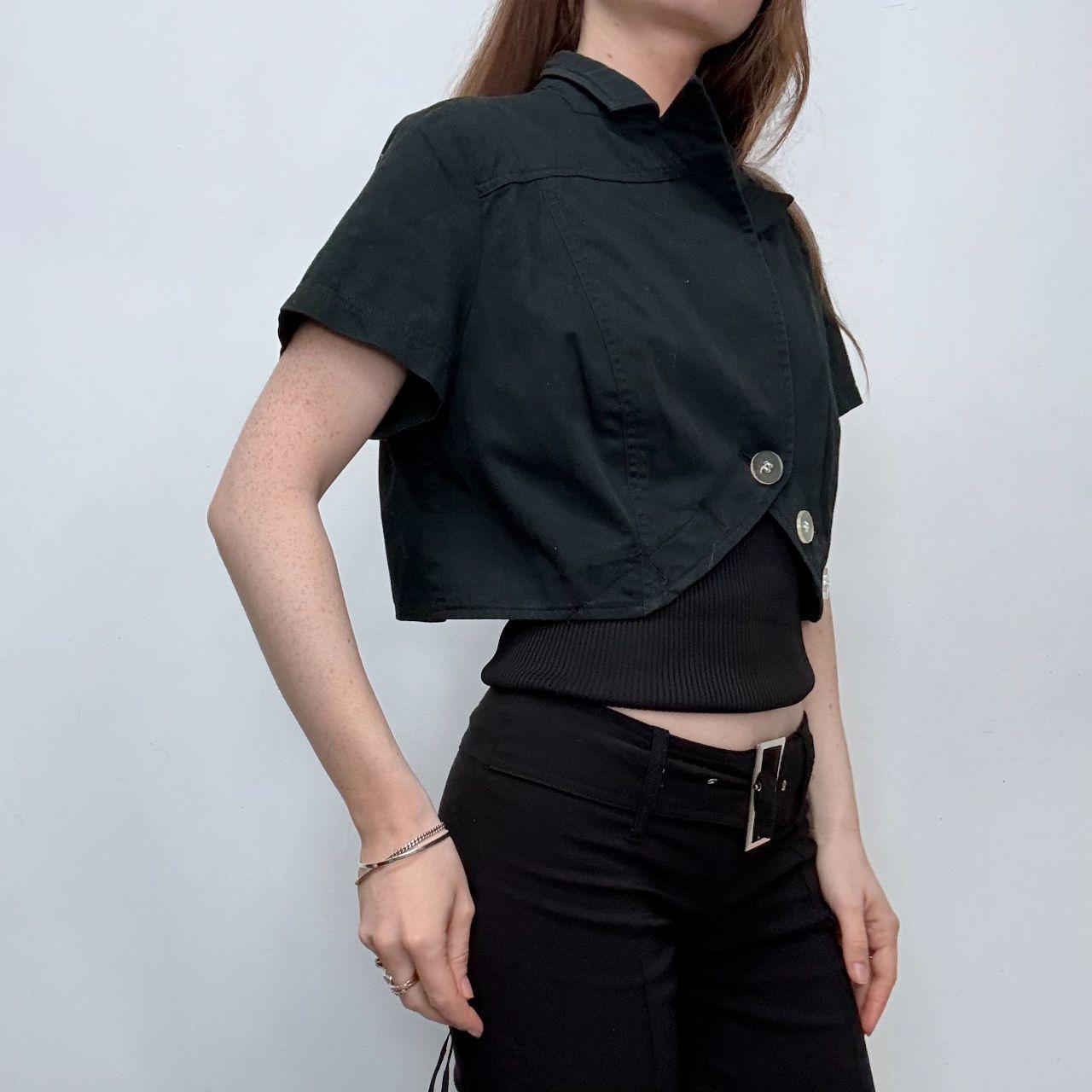 Black cropped asymmetric button top