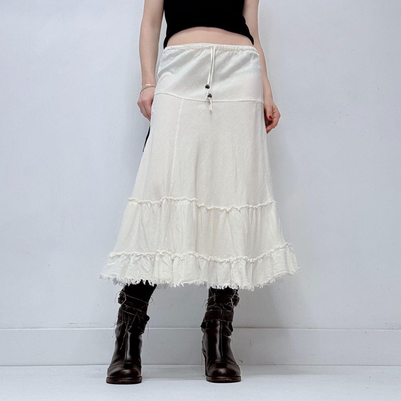 White linen tiered midi skirt