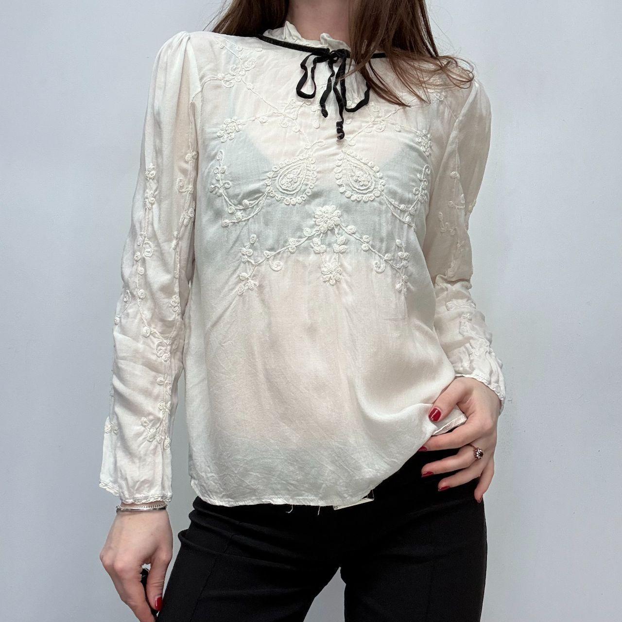 White embroidered high neck coquette shirt