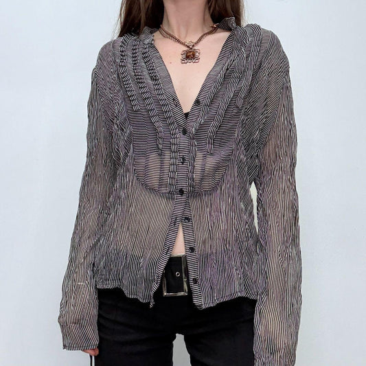 Pinstripe ruffle flared shirt