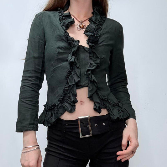 Black linen flared ruffle shirt