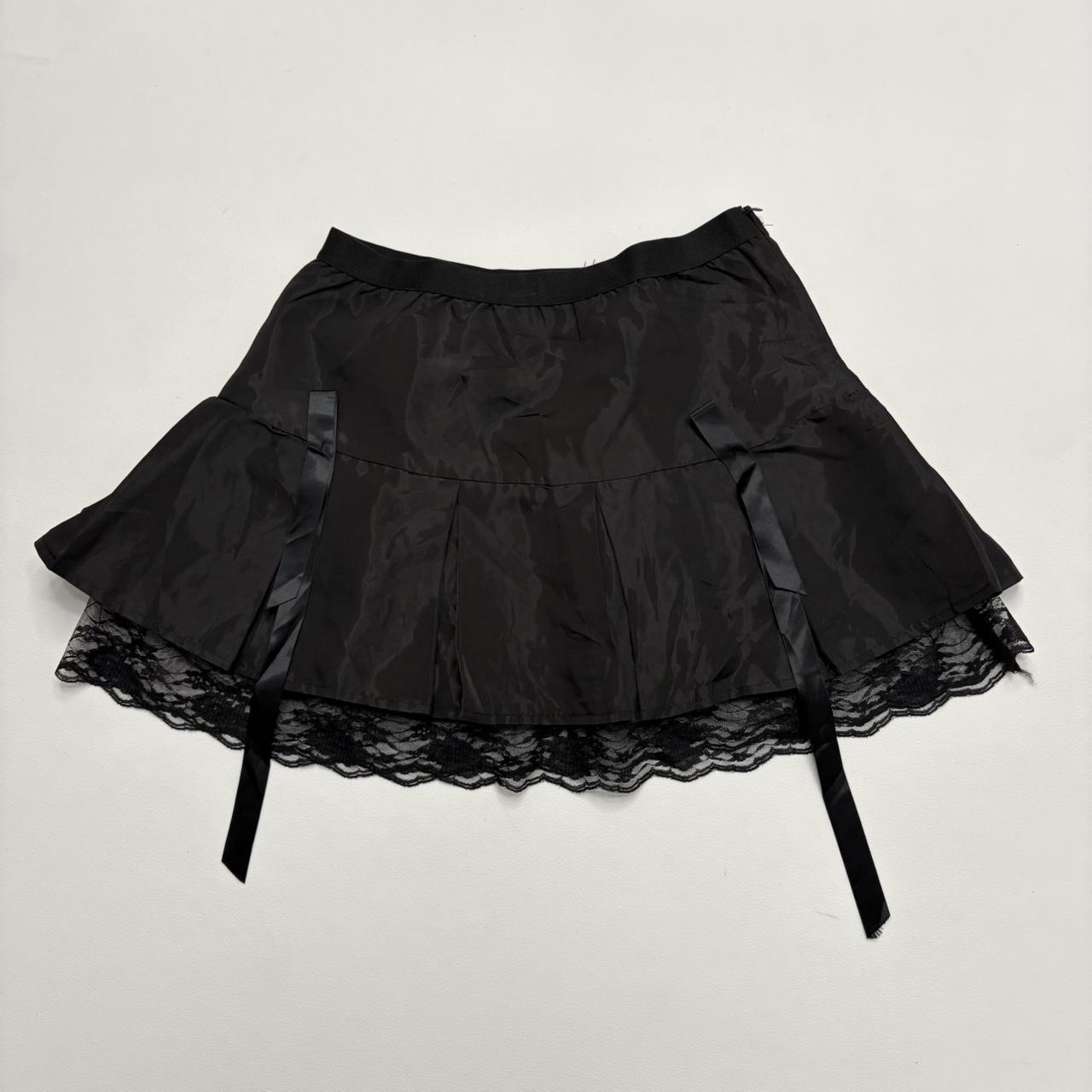 Black lace flared mini skirt