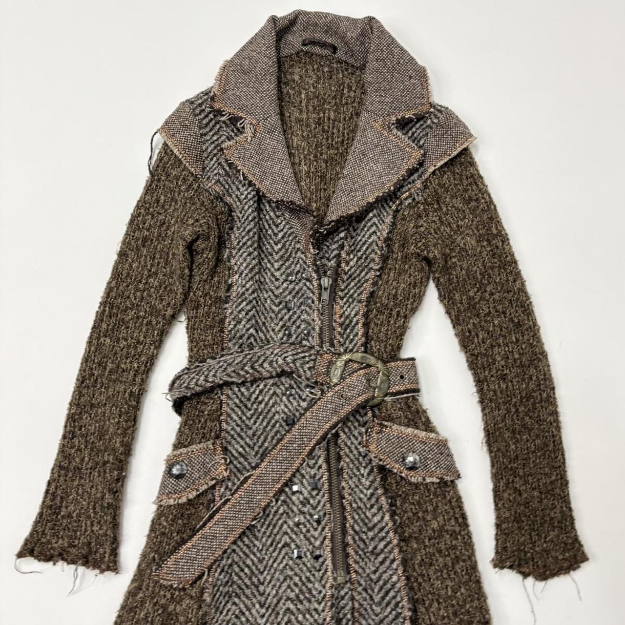 Brown knitted grunge tweed trench