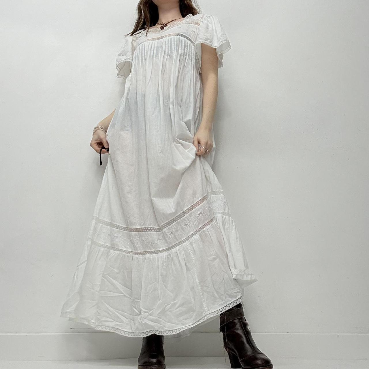 White lace embroidered nightie dress