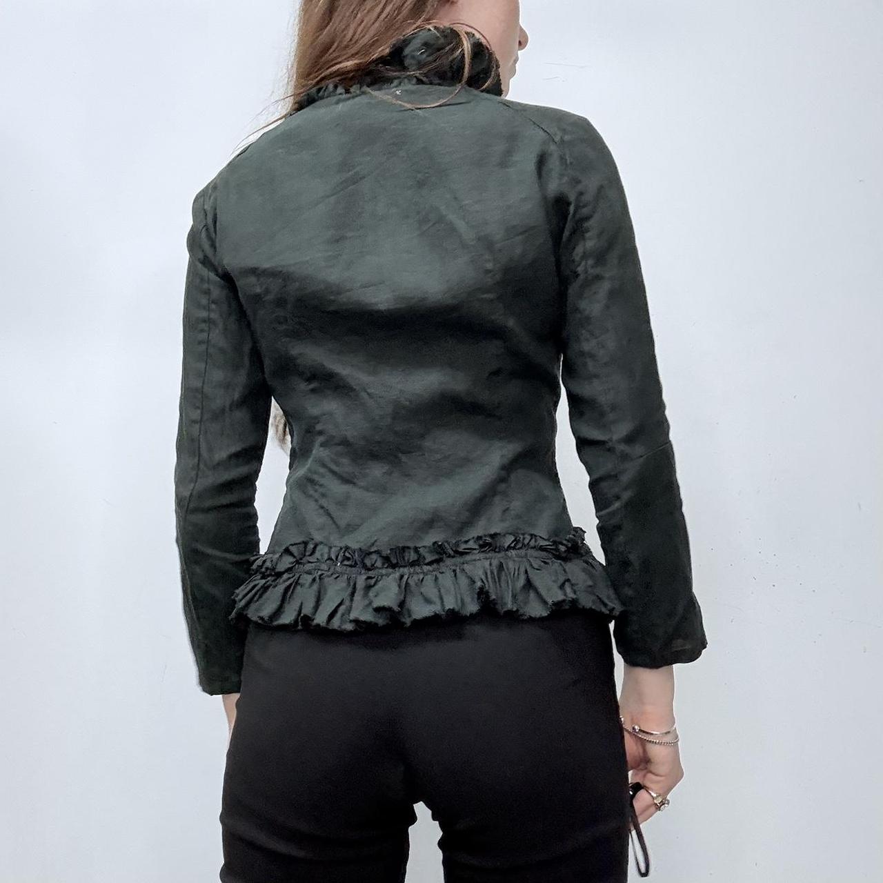 Black linen flared ruffle shirt