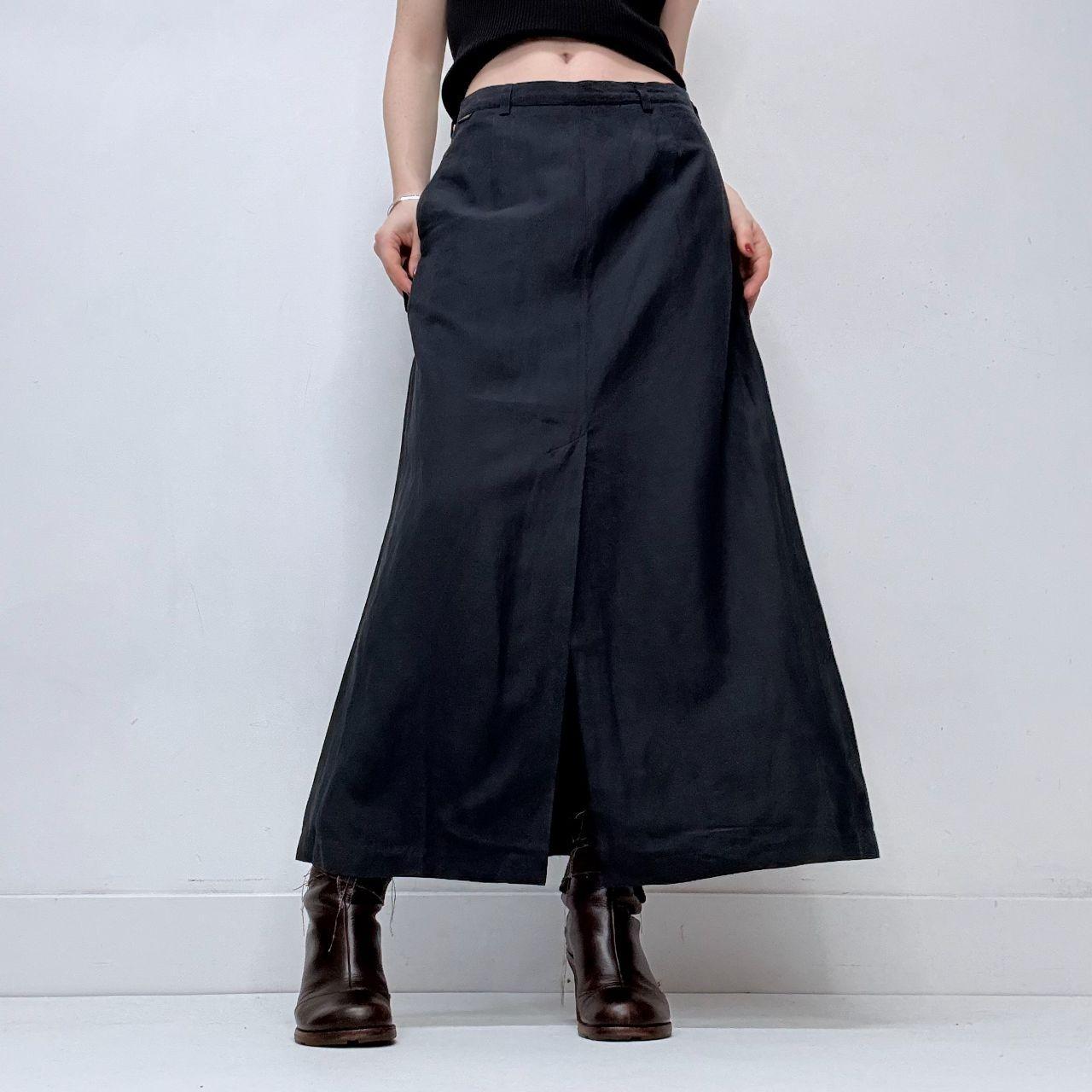 Navy linen slit maxi skirt