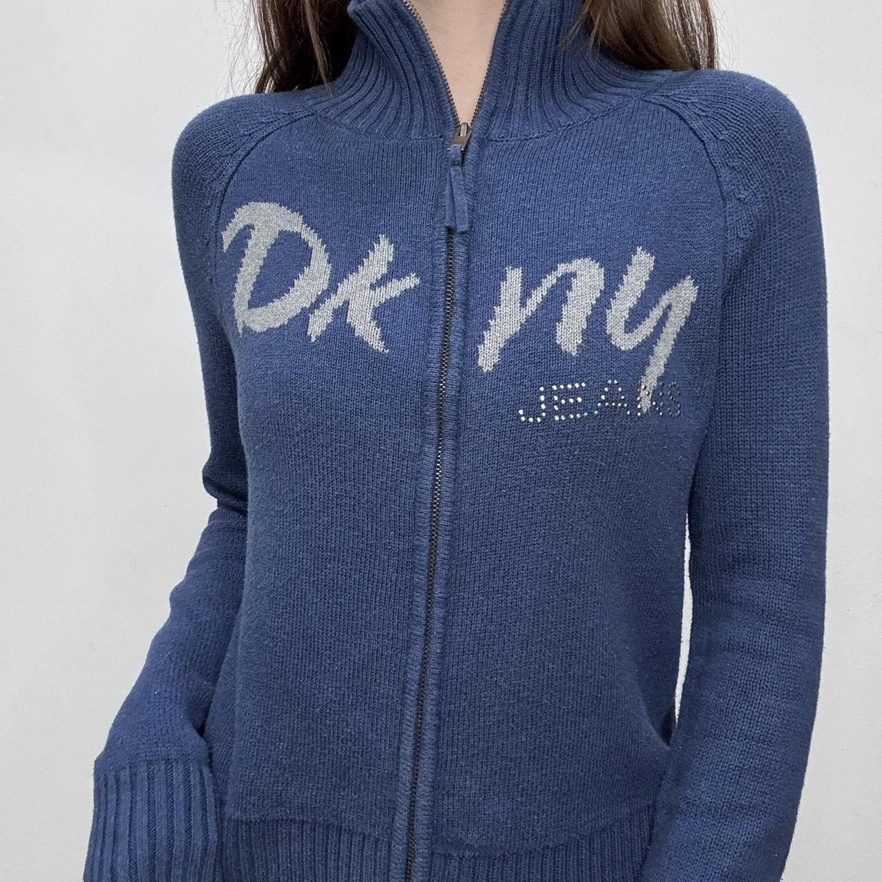 Blue zip up knit cardigan
