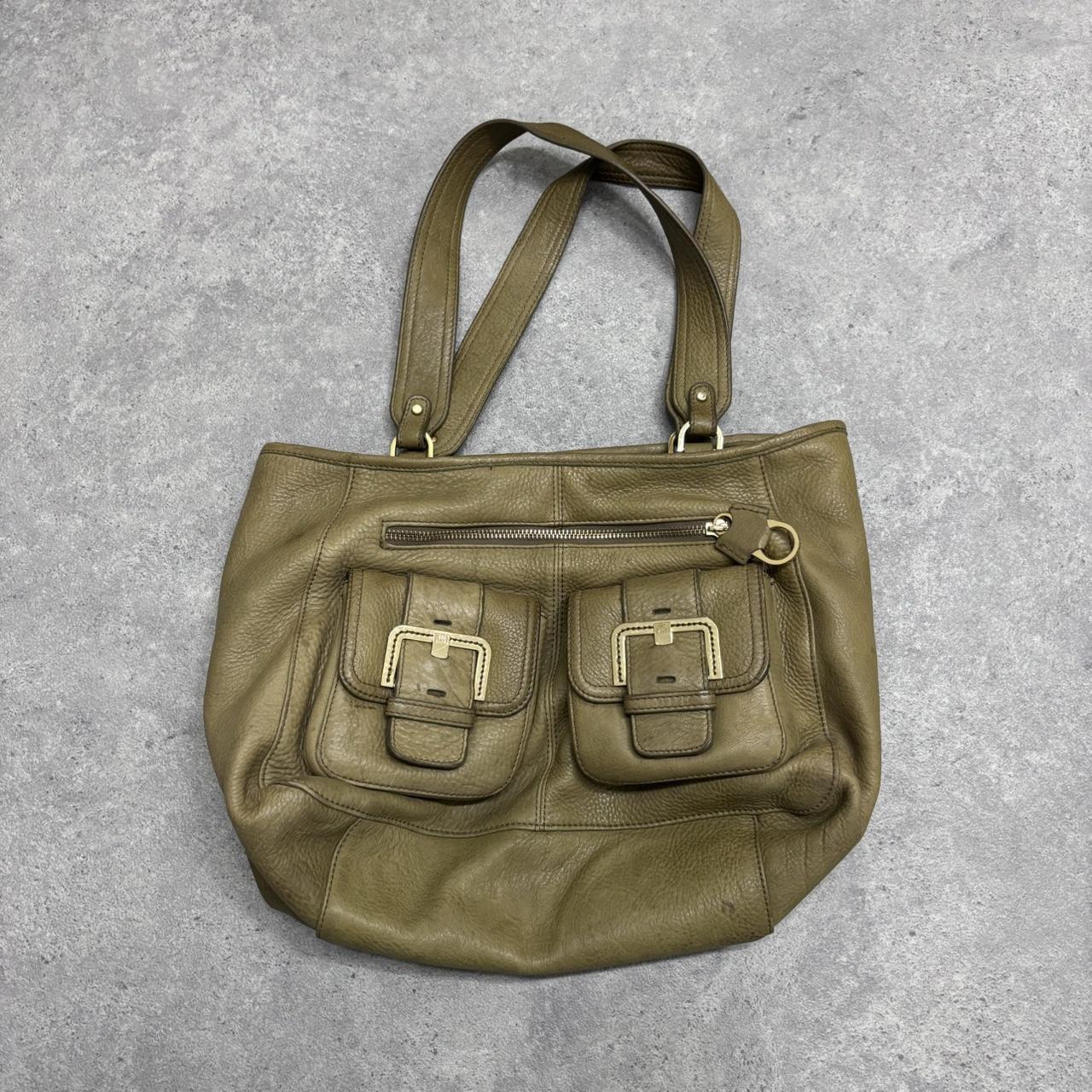 Khaki leather slouchy shoulder bag