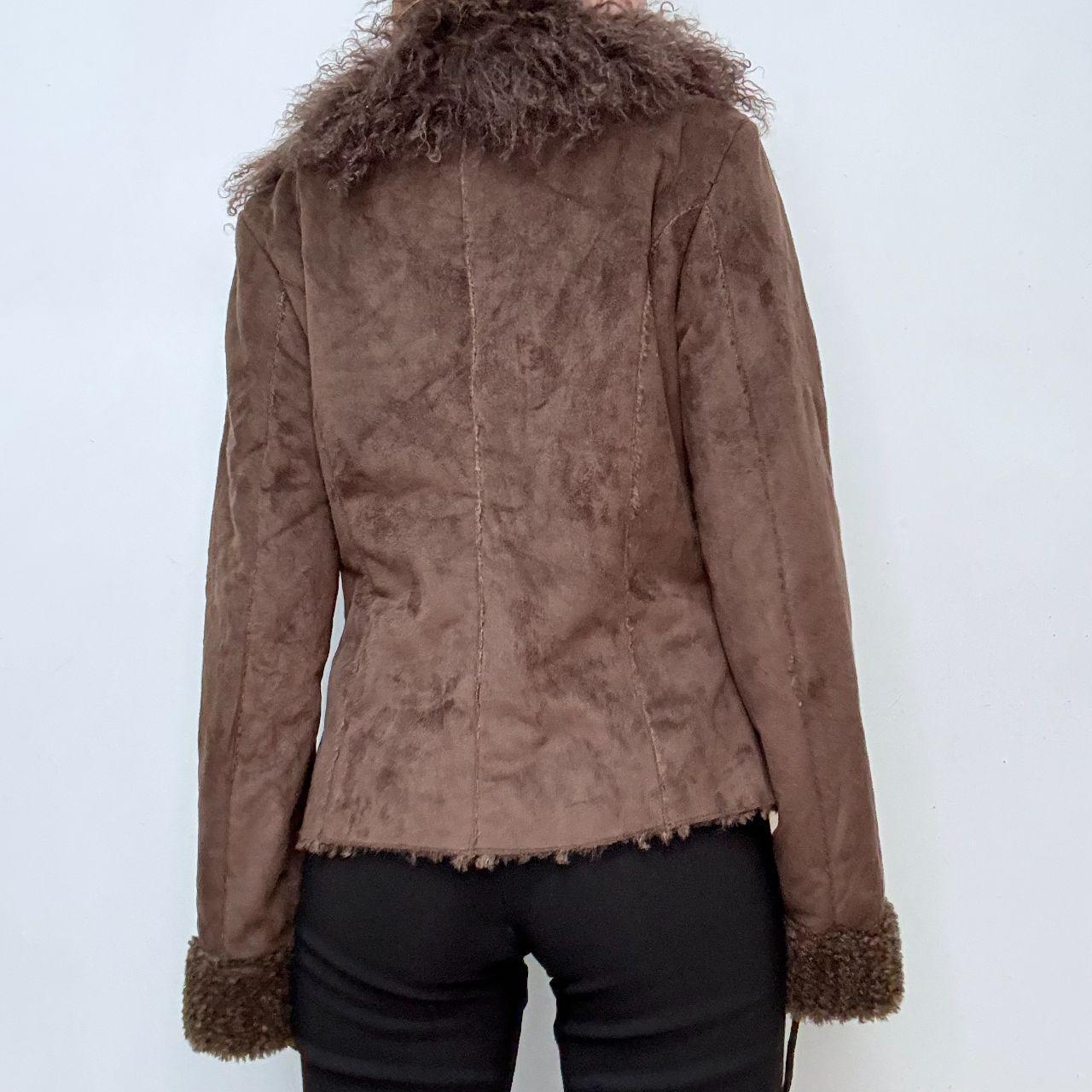 Brown flared mongolian fur jacket