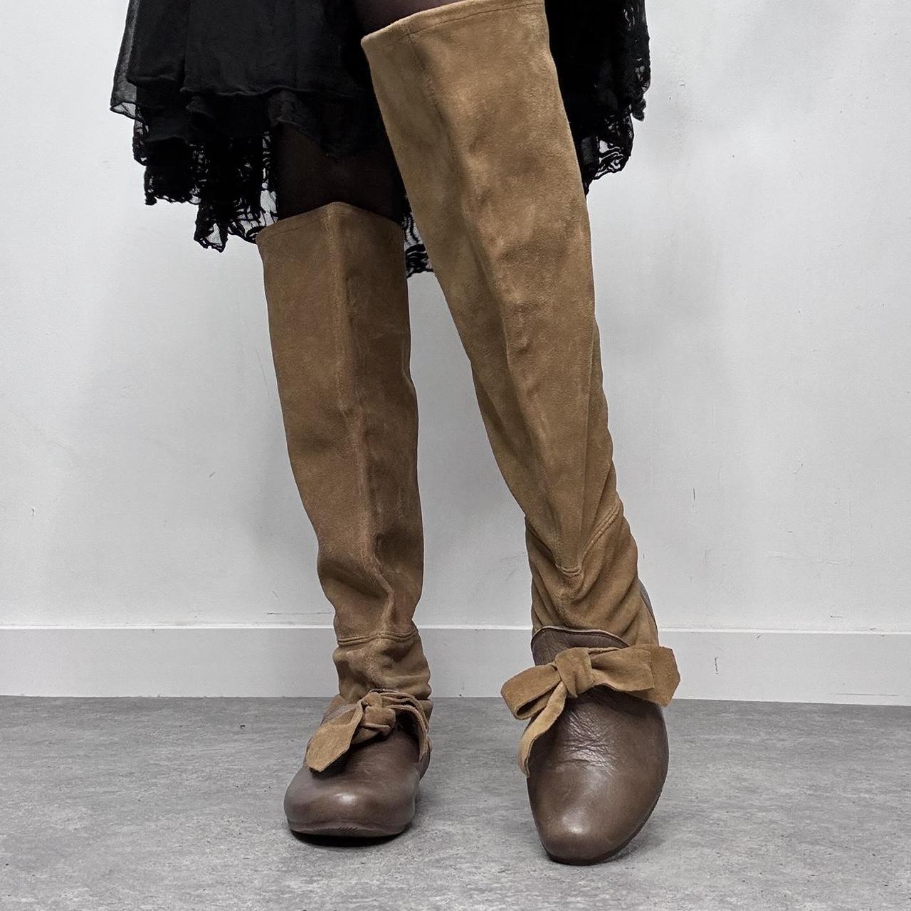 Tan leather bow boots