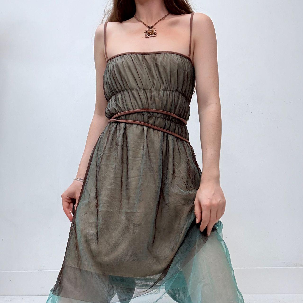 Sheer layered mesh gathered midi dress