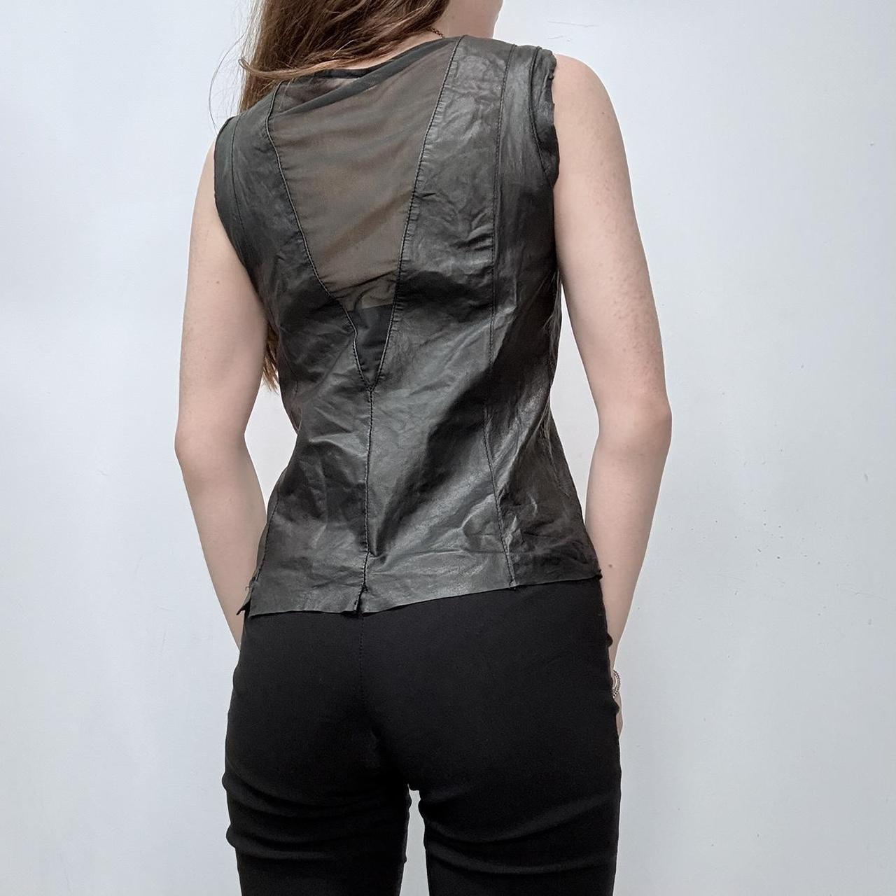 Black leather fitted vest top