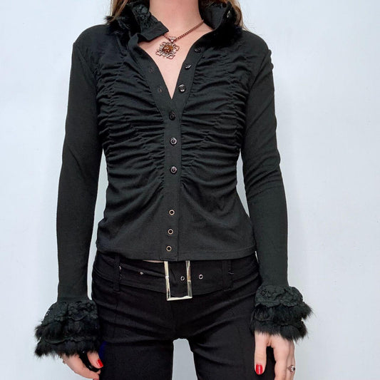 Black high neck fitted ruched shirt
