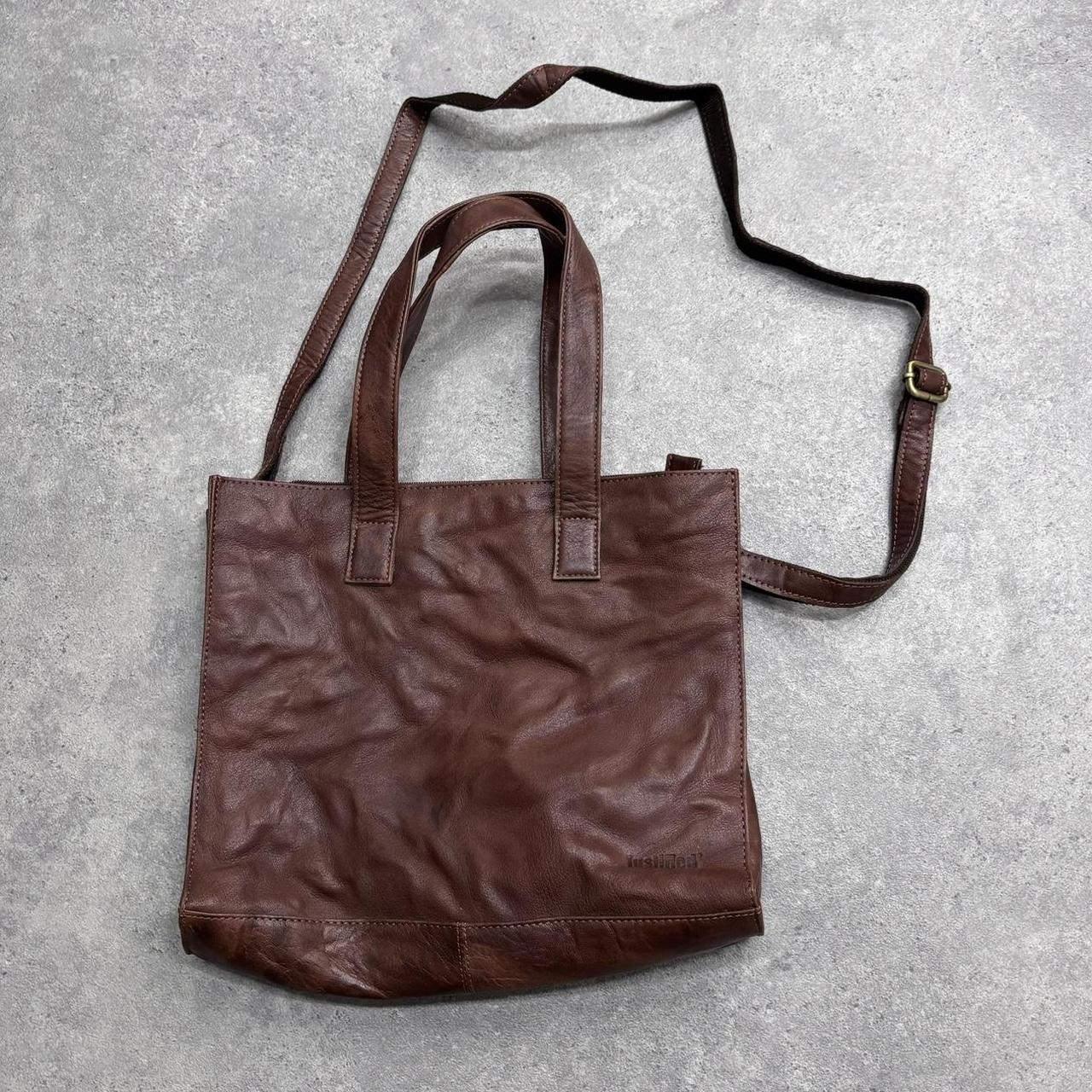 Brown leather tote shoulder bag