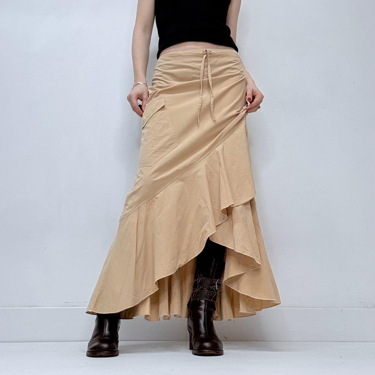 Tan ruffle asymmetric boho skirt