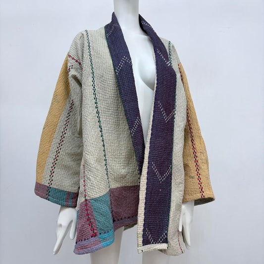 Oversized slouchy kantha patchwork jacket