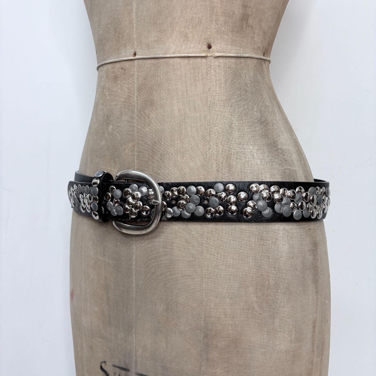 Black leather studded metal belt